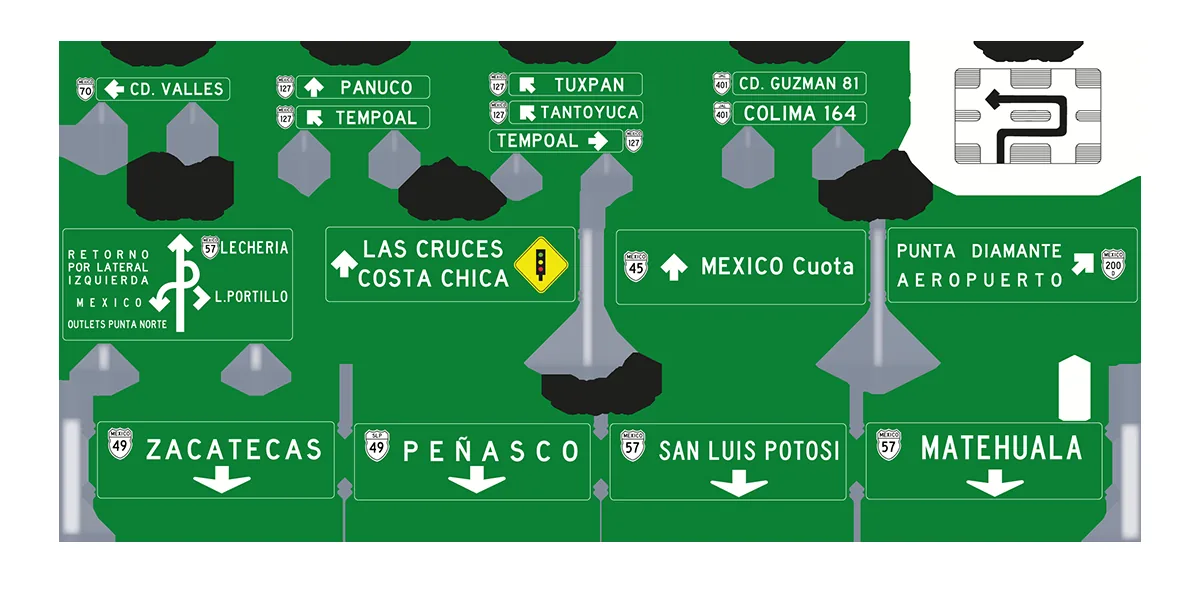 Señales de destino e informativas para rutas federales y estatales